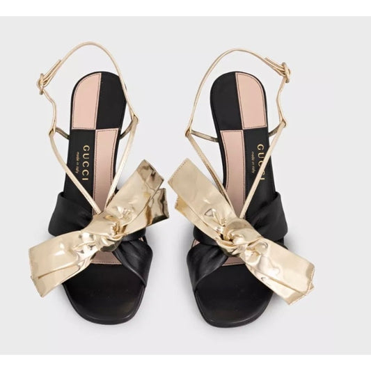 NWB Gucci Gold Leather Bow Sandals Pre-Fall 2019 - Size 36.5 Pre-owned