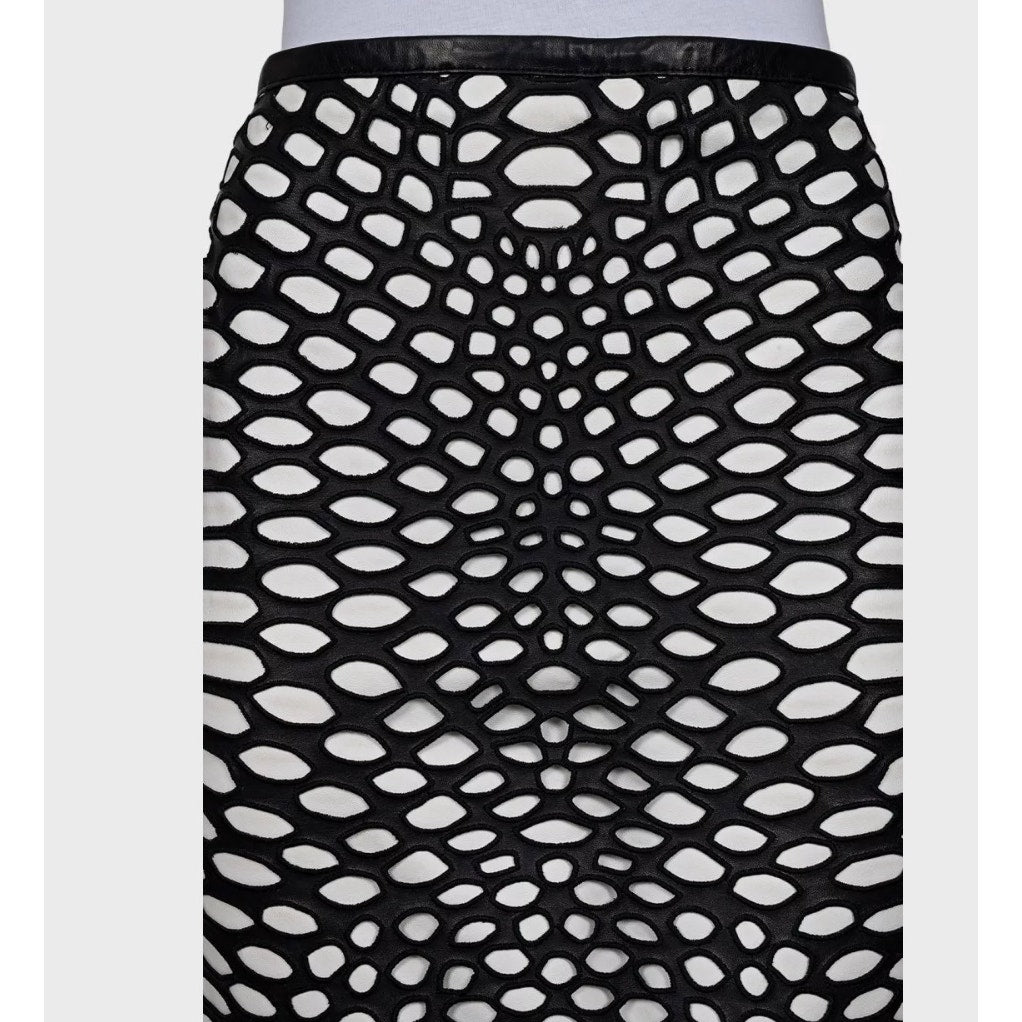 Tom Ford Black & White Perforated Leather Skirt - IT40/S Pre-owned