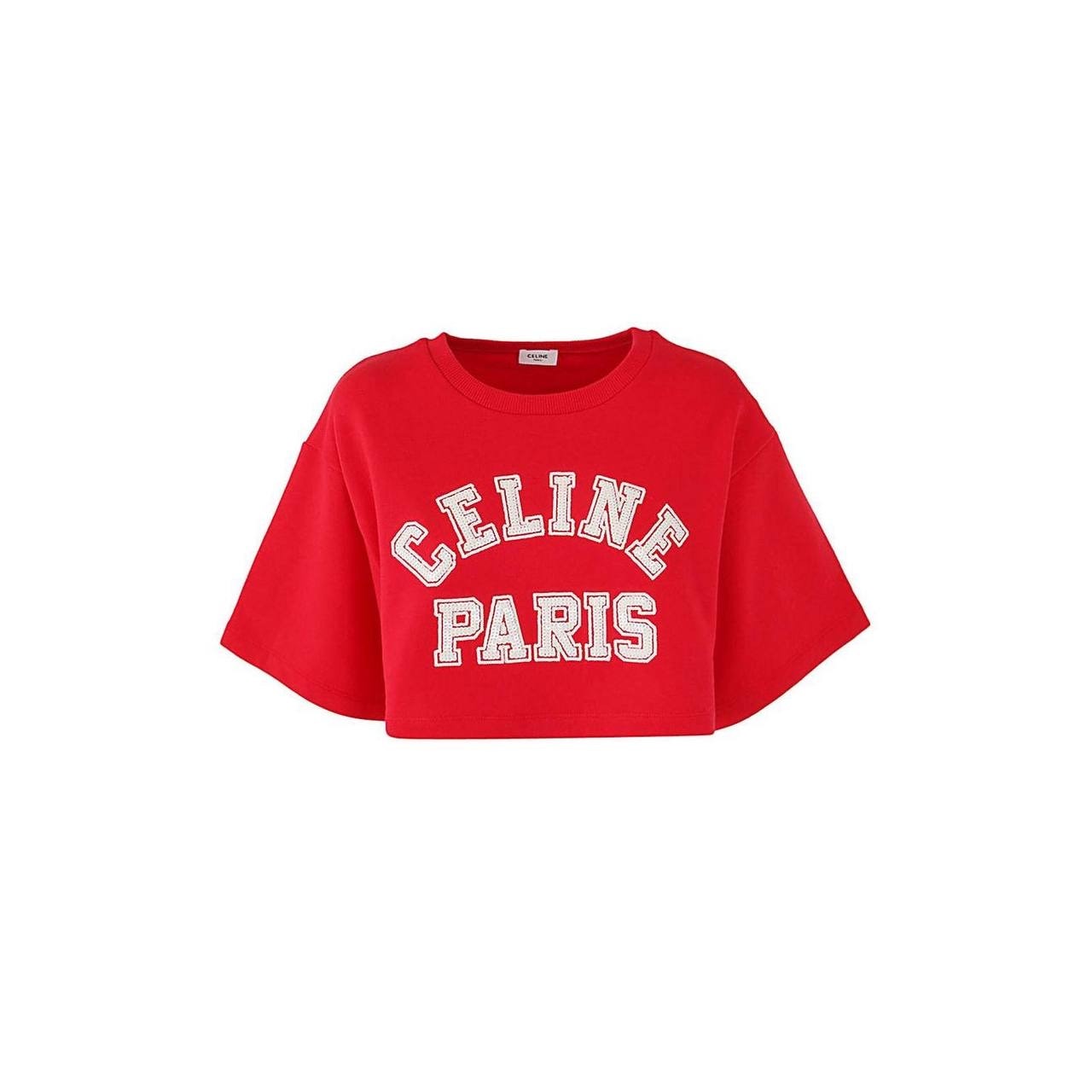 NWOT Celine Cropped Red Cotton T-Shirt sz.XS Pre-owned
