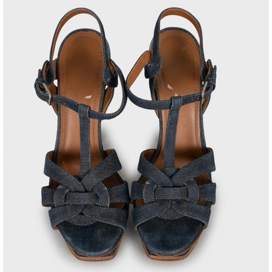Stylish Saint Laurent Tribute Denim Sandals - Size 37.5 Pre-owned