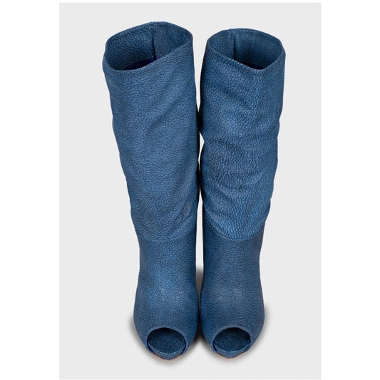 NWB Alexander McQueen Blue Leather Wedge Open Toe Boots Sz.39,5 Pre-owned