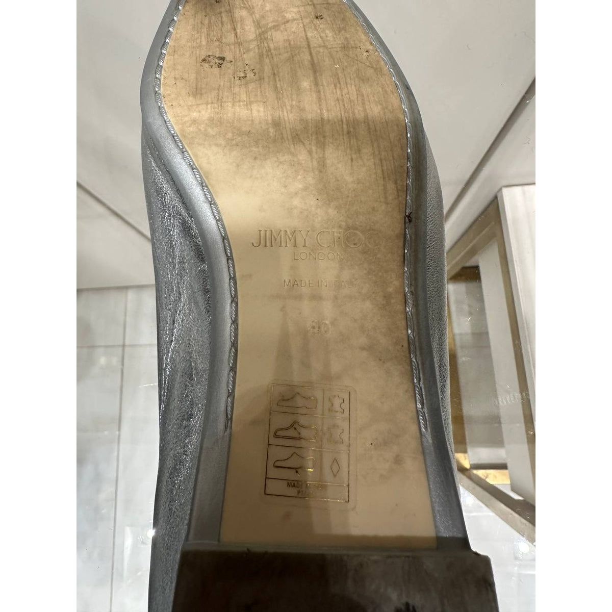 Jimmy Choo Silver Metallic Leather Ballet Flats Sz.40 Pre-owned