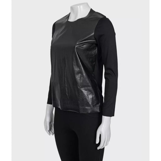 Celine Straight Longsleeve Top with Eco-Leather Detail, S Pre-owned