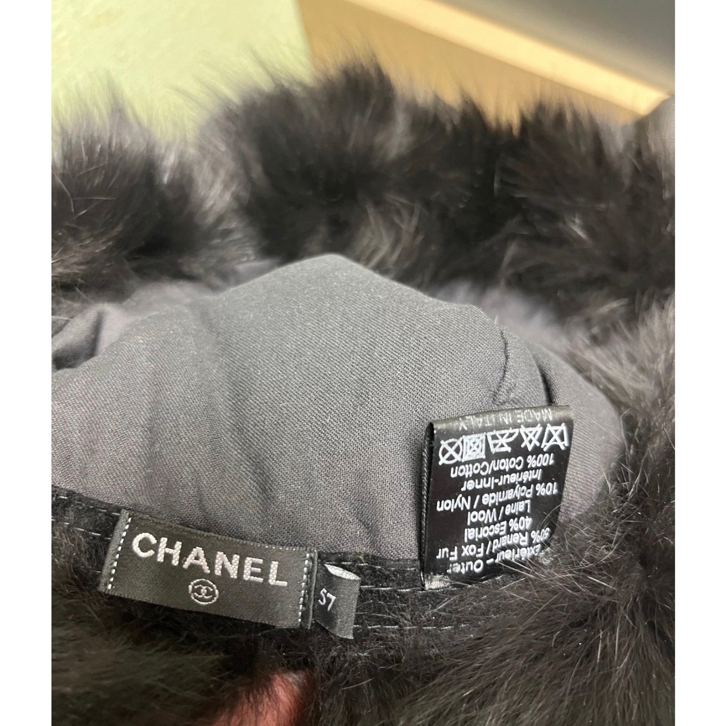 Chanel Black Faux Fur & Wool Hat Sz.57 Pre-owned