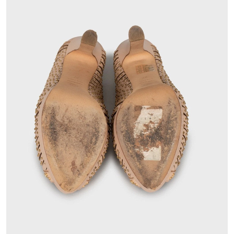 Alexander McQueen Pink Leather Gold Details Sandals Sz.37 Pre-owned