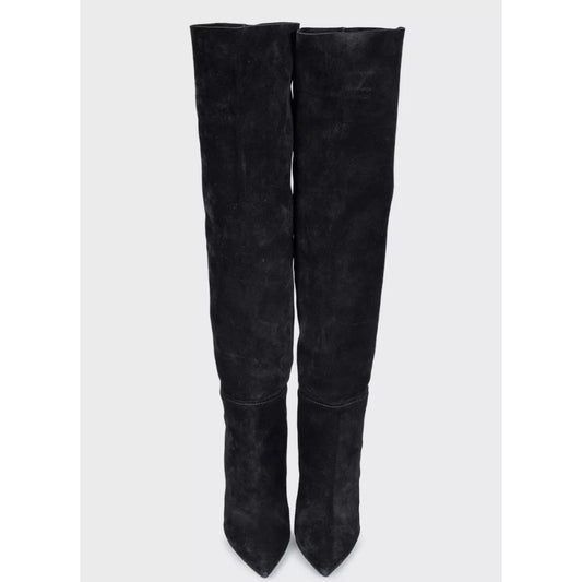 Saint Laurent Nikki Black Suede Slanted Heel Boots EU 37 Pre-owned