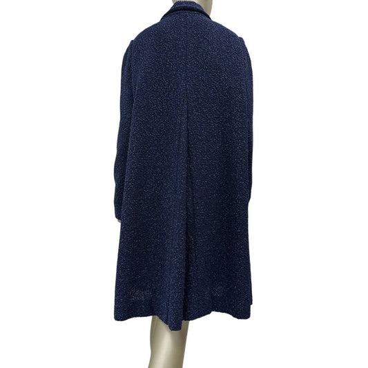 Elegant Chanel Navy Blue Tweed Mid-Length Coat - Size 50 Pre-owned
