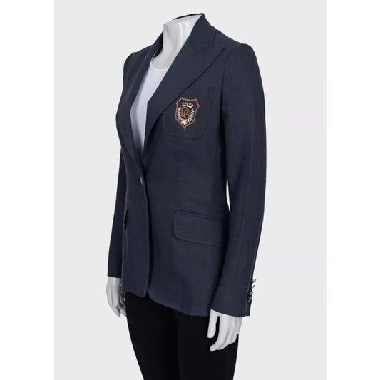 Dolce & Gabbana Blue Linen Embroidered Fitted Jacket - IT38/XS pre-owned