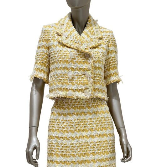 CHANEL SS18 Yellow Tweed Skirt Suit by Karl Lagerfeld Sz.36 Pre-owned