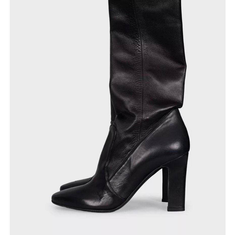 Tamara Mellon Black Leather Knee-High Boots - Size 39 pre-owner