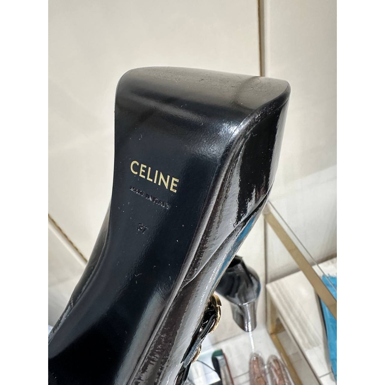 Celine FW 2020 Melody Black Patent Mary Jane Pumps 37 pre-owned