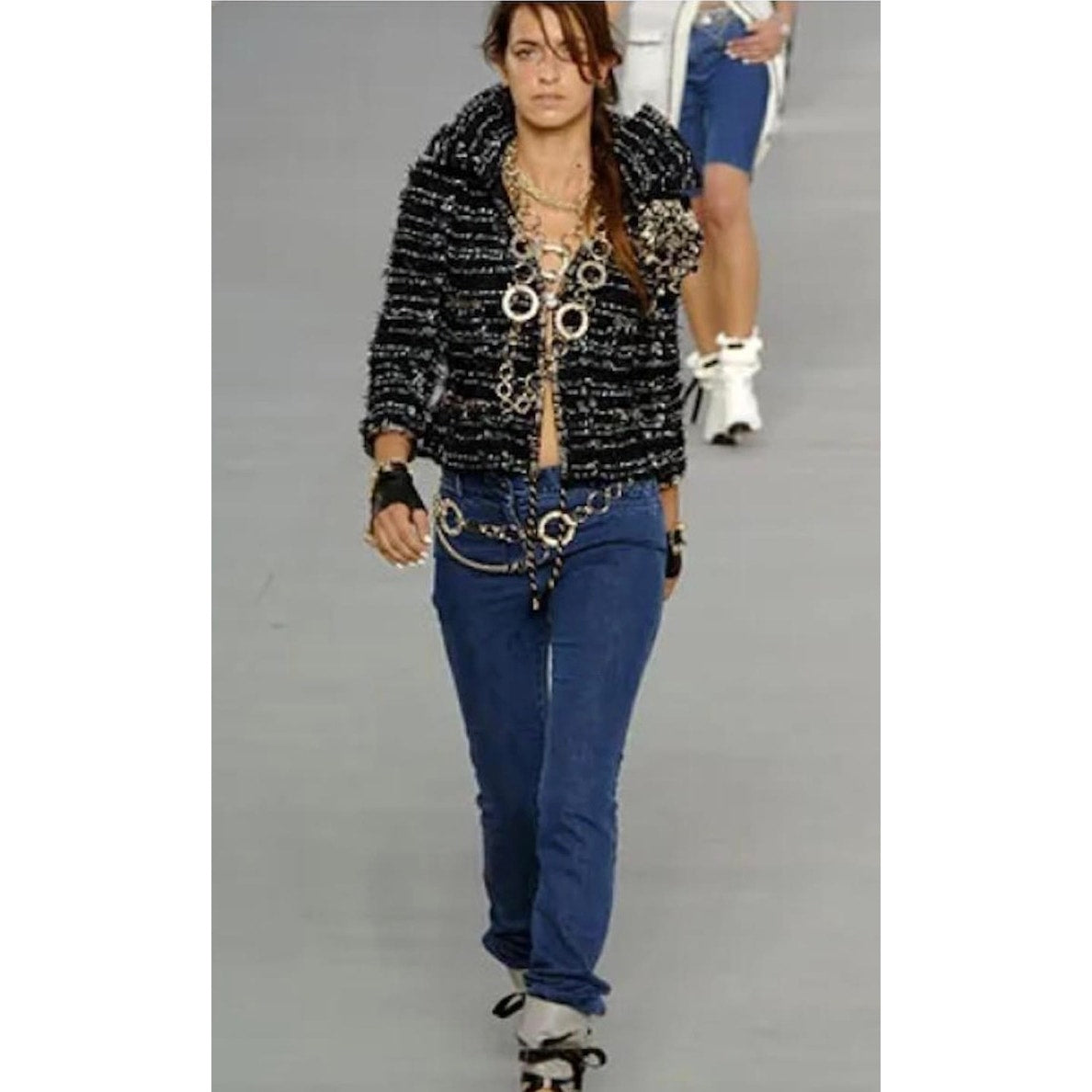 Chanel SS06 Fantasy Tweed Black Rope Trim Jacket Sz.38 Pre-owned