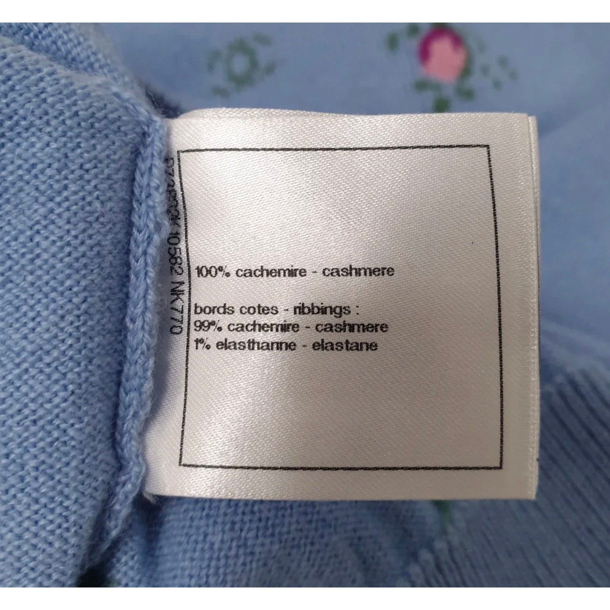 CHANEL Light Blue Floral Cashmere Knit Polo Top Sz. 38 pre-owned