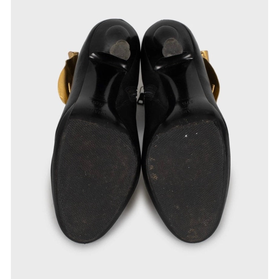 Vintage Prada Black Leather Gold Detail Heels Sz.37.5Pre-owned