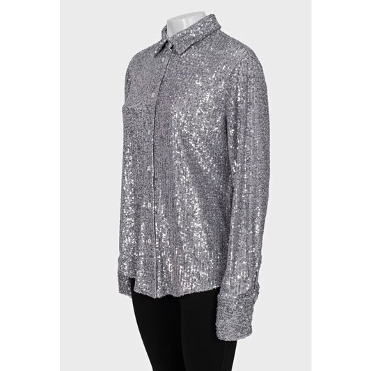 Tom Ford SS22 Silver Sequin Blouse Sz.42 Pre-owned