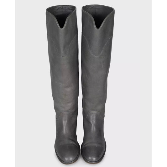 Chanel Grey Leather Knee-High Boots - Size 39.5 Pre-owned