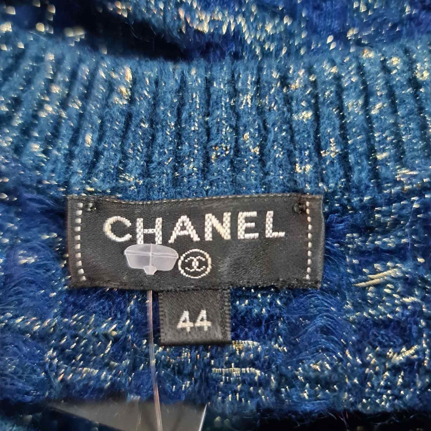 CHANEL Blue Viscose 2017 17A COSMOPOLITE Lerex Tweed Dress Sz.44 Pre-owned