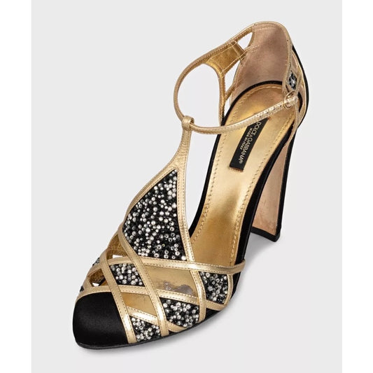 Dolce & Gabbana Black Textile Gold Crystal Pumps Sz 39 Pre-owned