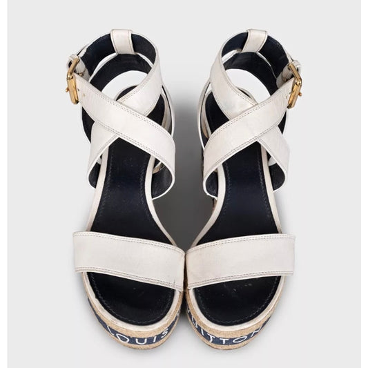 Louis Vuitton Leather Wedge Sandals - Size 39 pre-owned