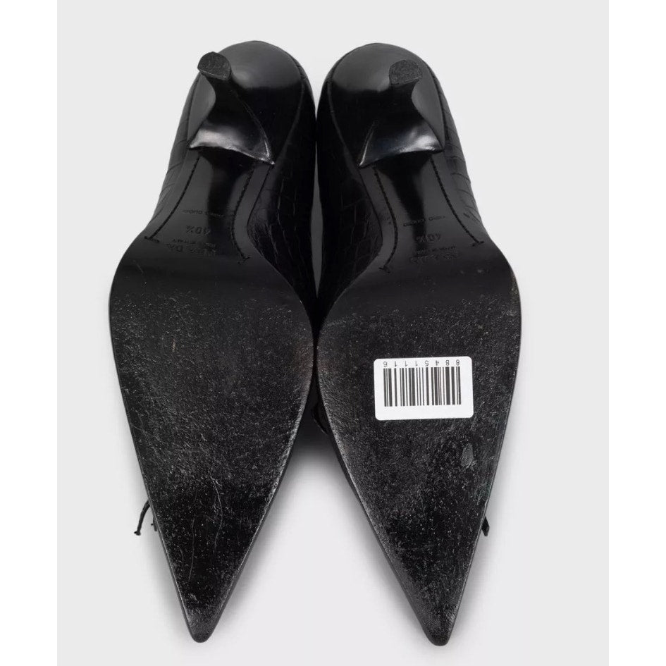 Prada Black Leather Pointed-Toe Pumps, Size 40.5 Pre-owned