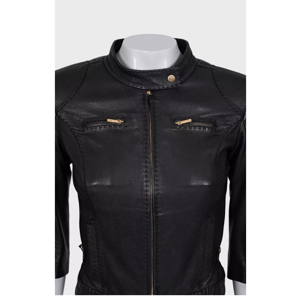 Fendi Black Leather Cropped Sleeve Jacket sz.40 pre-owned