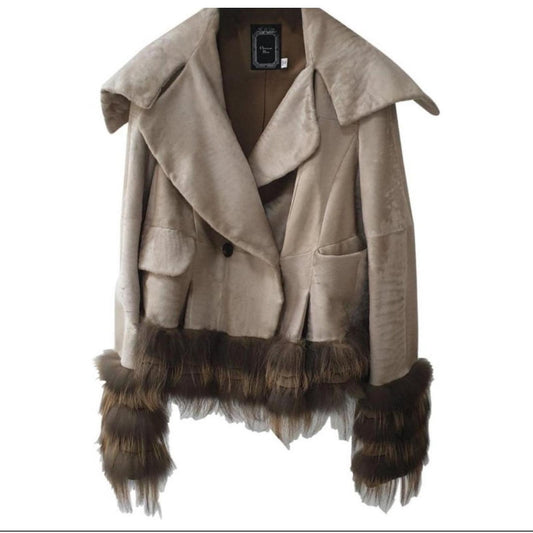 Christian Dior Beige Leather Fox Trimmed Jacket Sz.36 Pre-owned