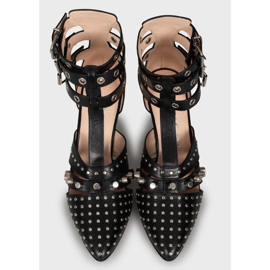 NWB Elegant Gucci Black Leather Studded Wedge Heels Sz. 39 Pre-owned