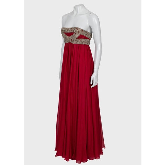 Marchesa Red Silk Crystal Embellished Maxi Dress Sz 6/M pre-owned