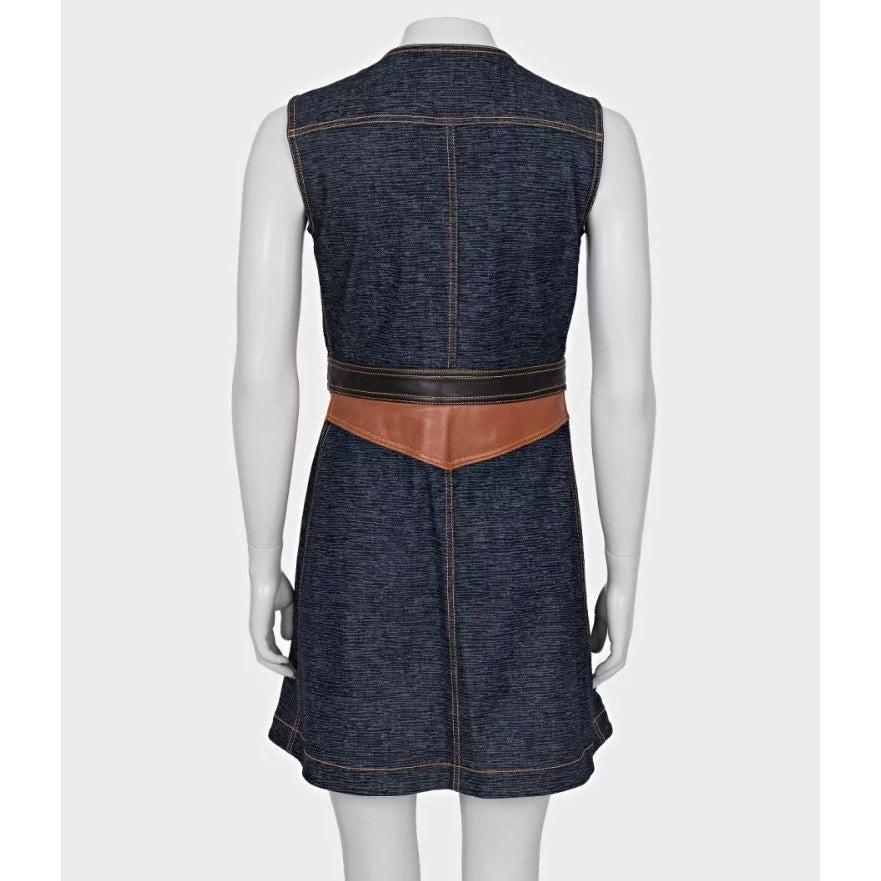 Louis Vuitton Denim Dress with Chic Leather Trim Sz XS pre-owned