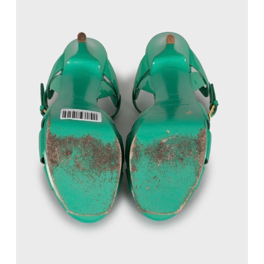 Saint Laurent Green Leather Platform Sandals Sz.38.5 pre-owned
