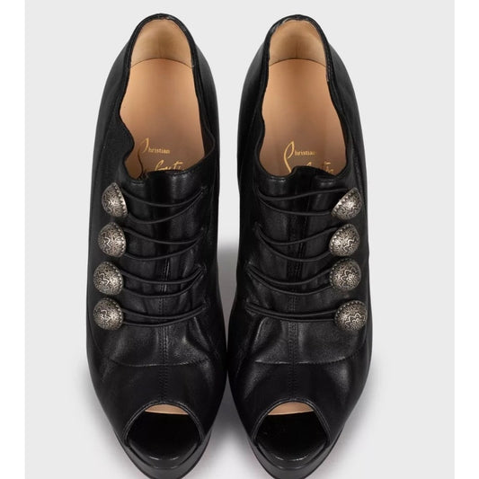 Christian Louboutin Open Toe Button Ankle Boots Black 38.5 Pre-owned