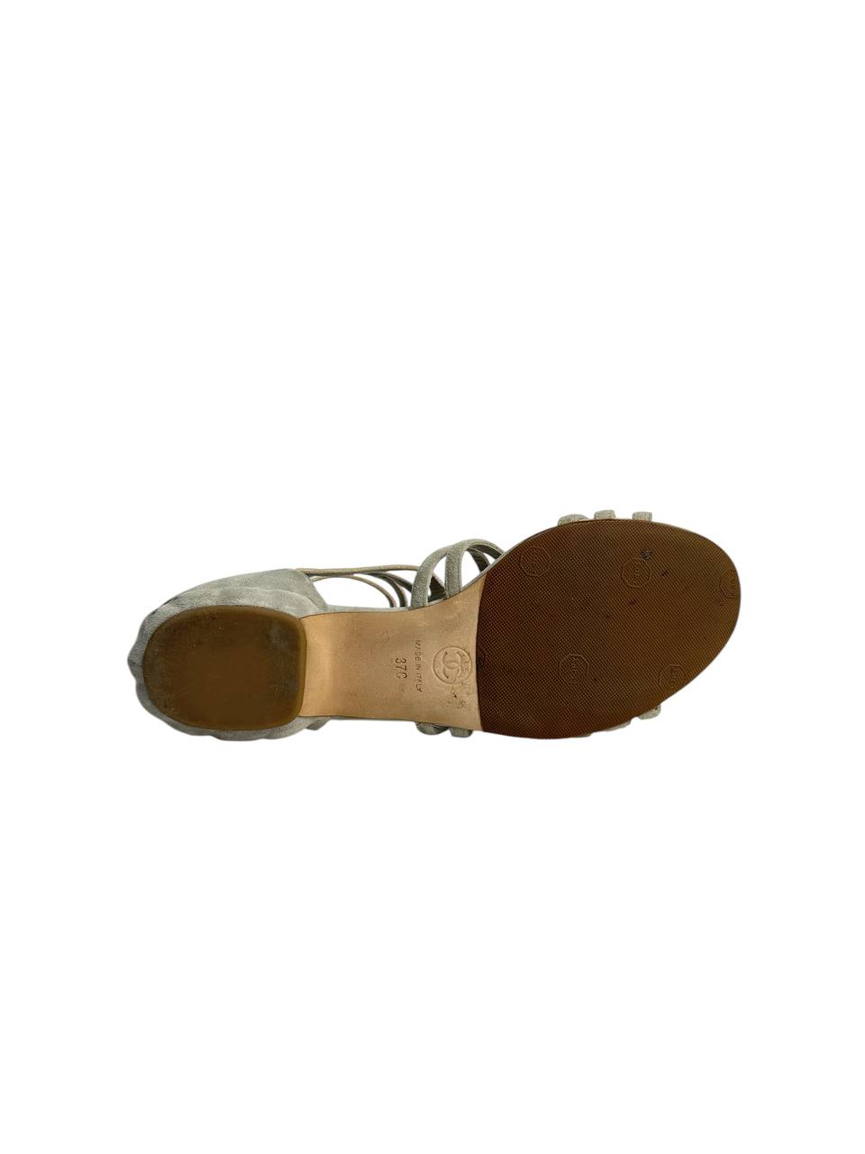 Suede Flat Sandals with Multicolor Glossy Straps