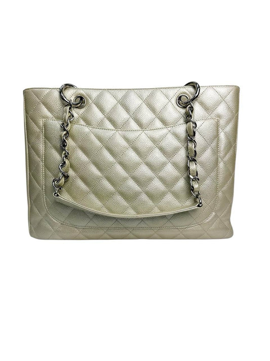 GST Tote Bag in Caviar Leather with Quilted Finish and Chain Handles