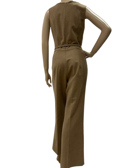 Belted camel hair jumpsuit