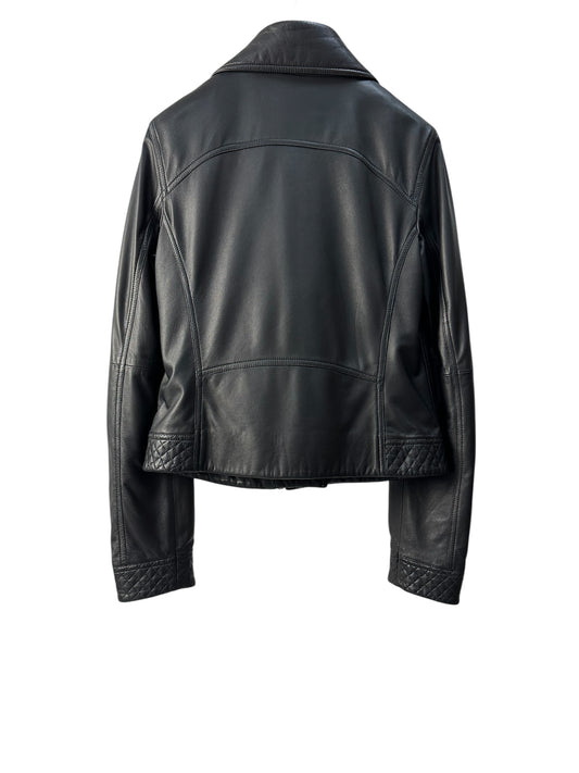 Leather jacket with quilted diamond design