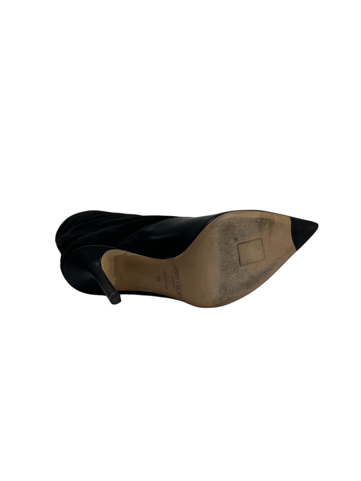 High heel boots with suede and leather combination