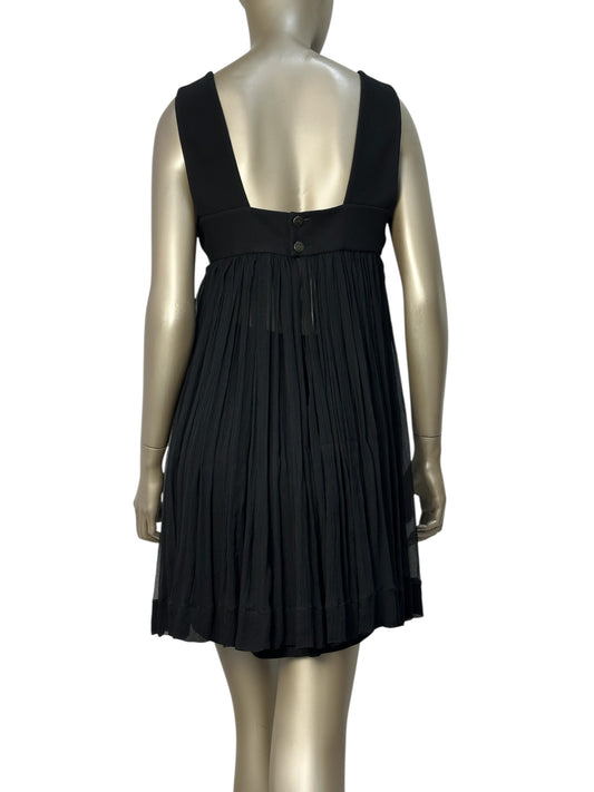 Silk pleated dress with flower belt