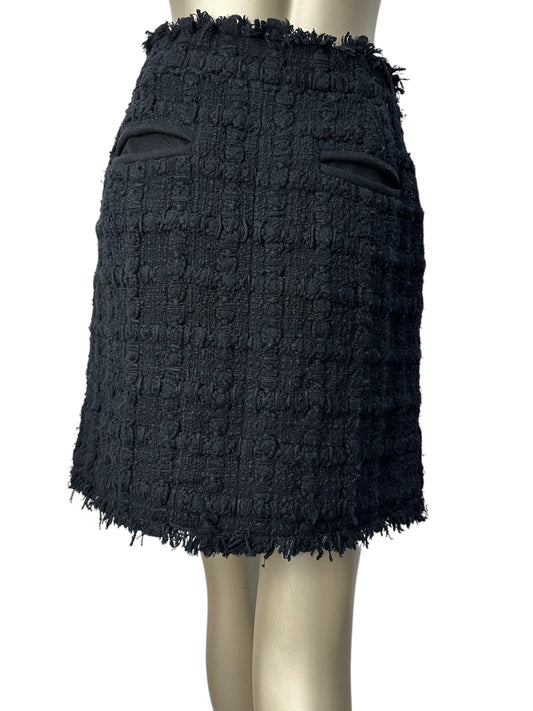 Tweed skirt with fringe and decorative hardware