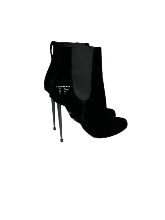 Black suede heeled ankle boots