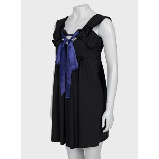 Miu Miu Chic Black Dress with Playful Purple Bow - Size 40/S Pre-owned