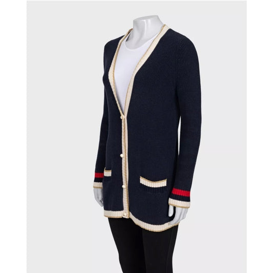 Gucci Straight Blue Embroidered Cardigan - Size S Pre-owned