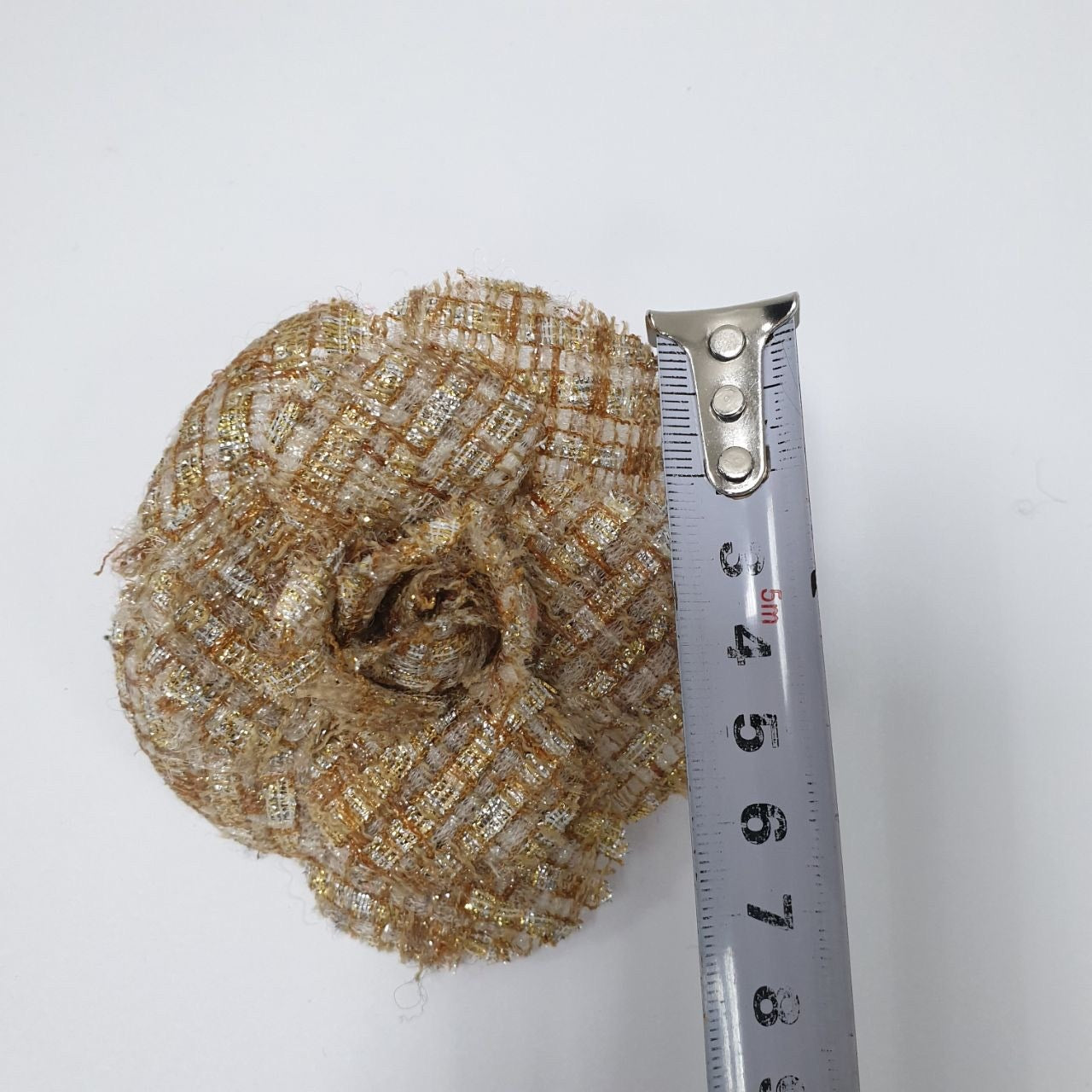 Chanel Tweed Camellia Golden Weave Brooch Pre-owned