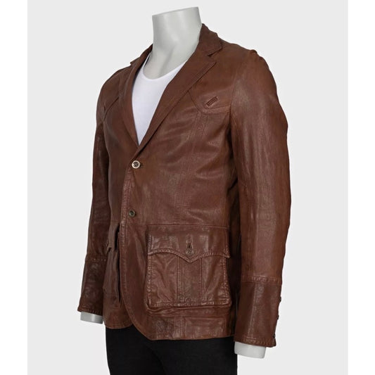 Just Cavalli Men's Brown Leather Button-Down Jacket XL Pre-owned