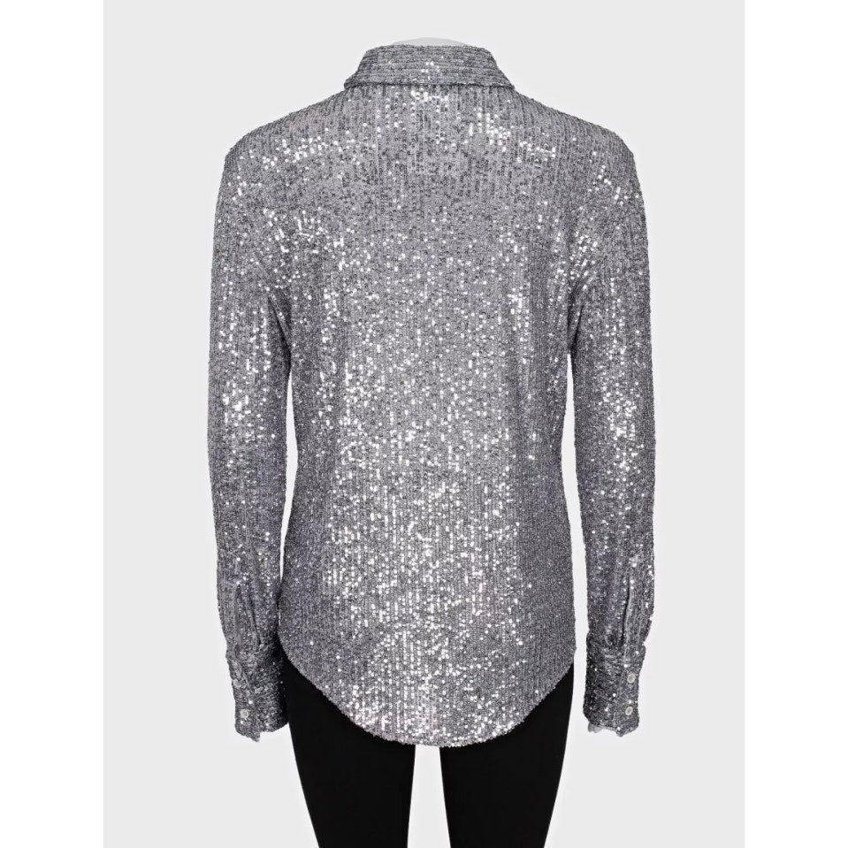 Tom Ford SS22 Silver Sequin Blouse Sz.42 Pre-owned