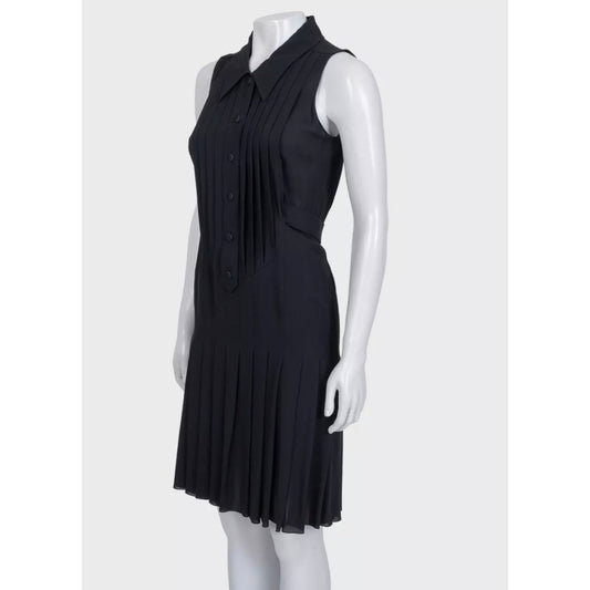 Chanel Black Silk Pleated Dress Sz.34 pre-owned
