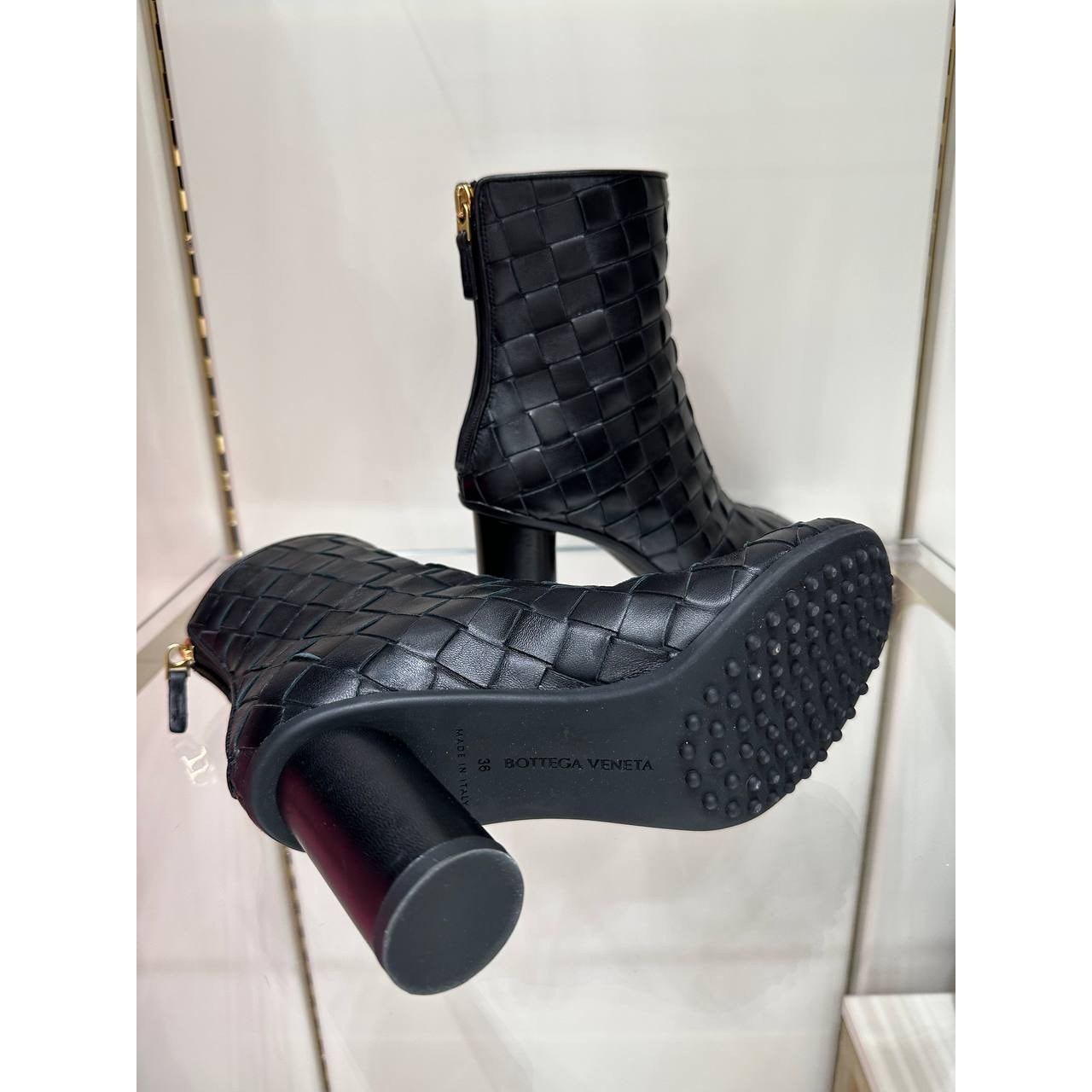 Bottega Veneta Intrecciato Black Leather Ankle Boots Sz.36 Pre-owned