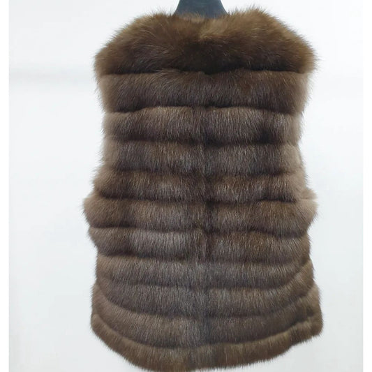 Amato Sable Fur Sleeveless Coat Jacket Size Small (42) Pre-owned