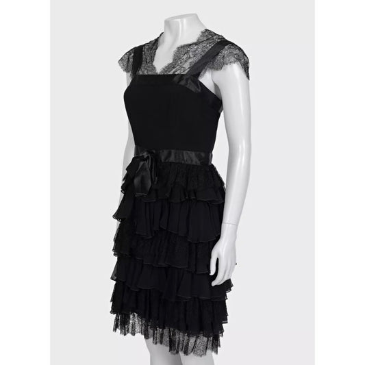 Oscar de la Renta Black Lace Fitted Dress - UK6/XS Pre-owned