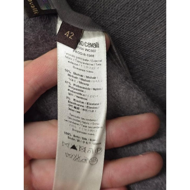 Roberto Cavalli Grey Straight-Cut Coat, Size 42 Pre-owned