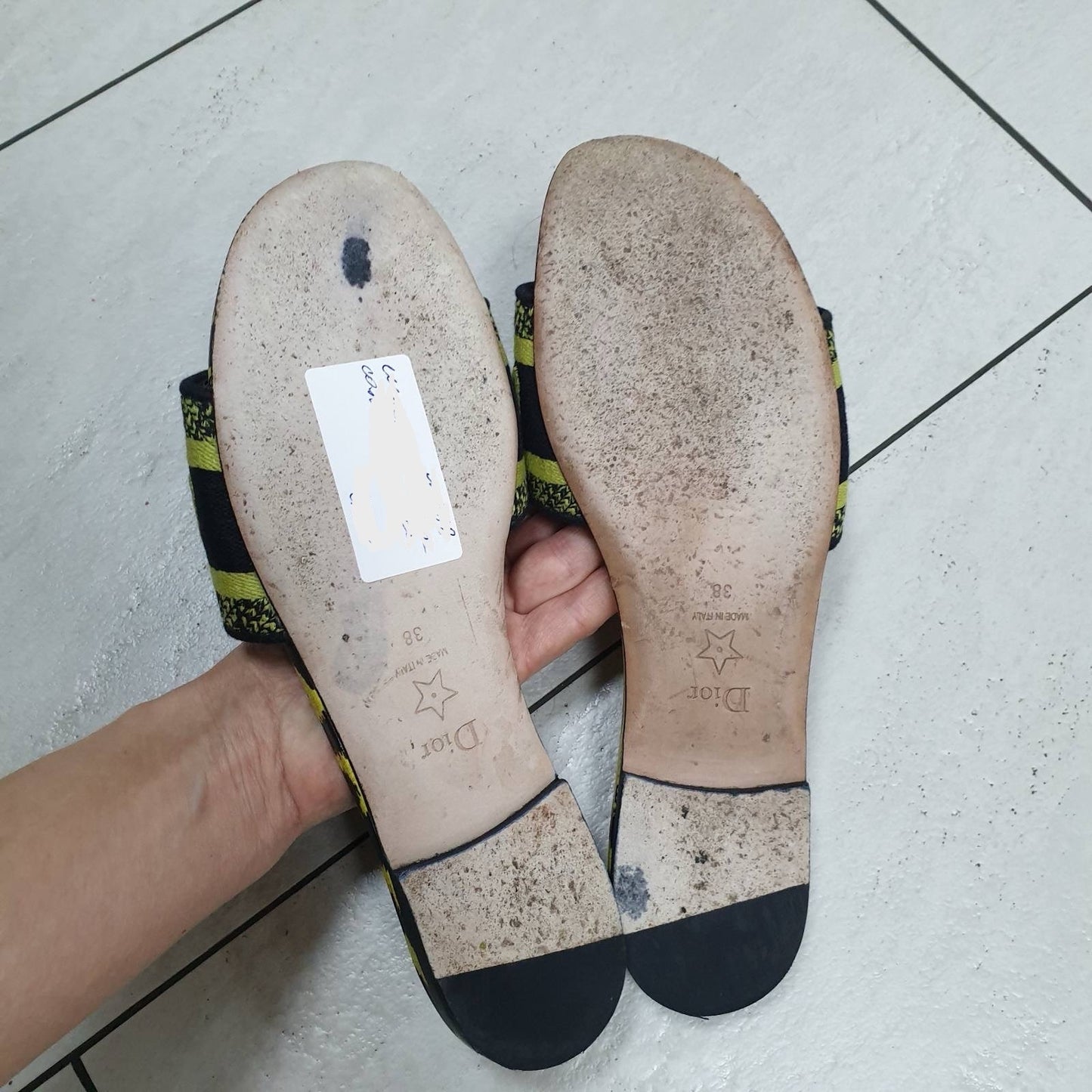 Dior Dway Slide Sandals Lime Pop Leopard Print Sz.38 pre-owned